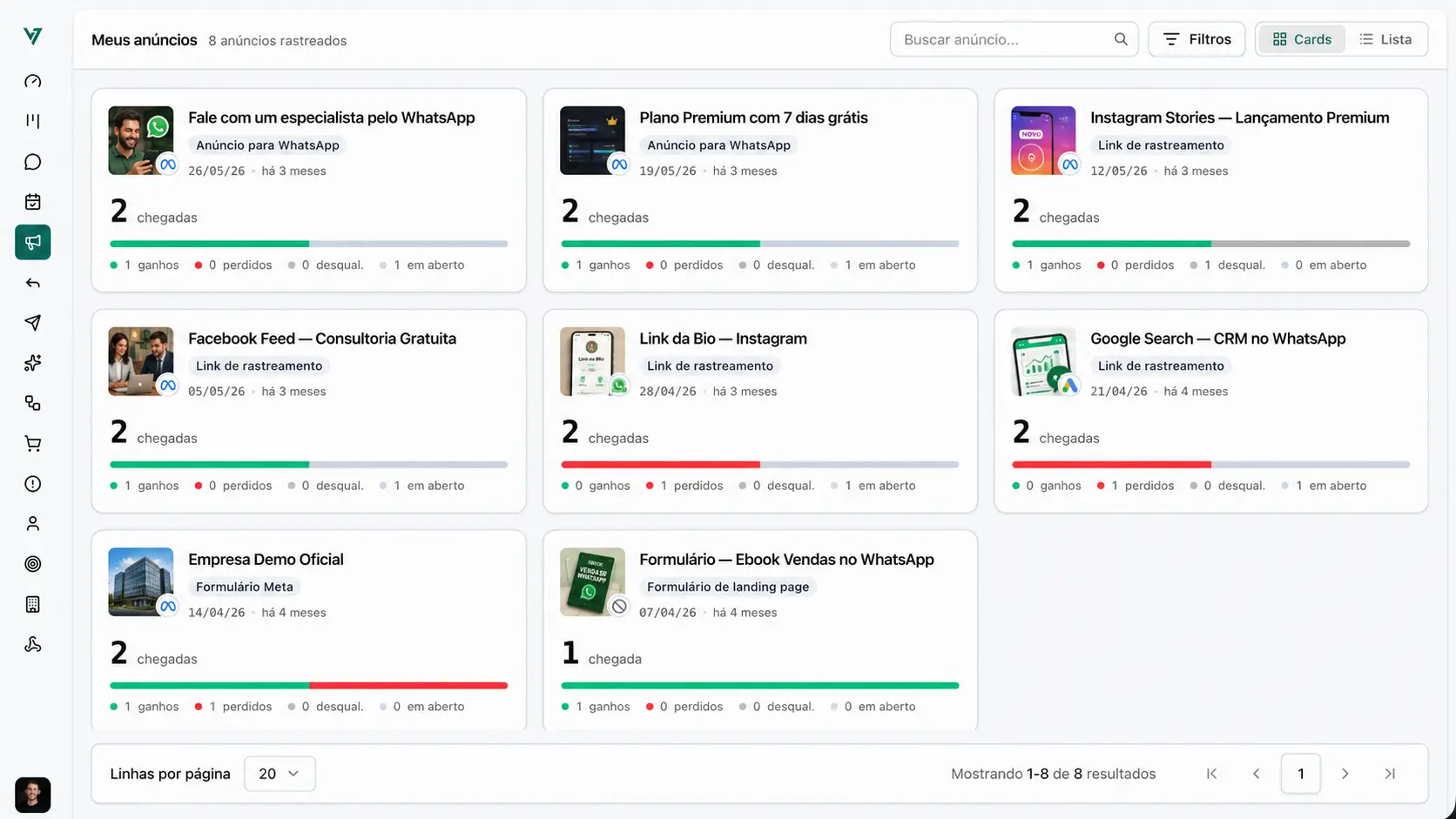 Rastreamento de leads por anúncio no Virtus CRM