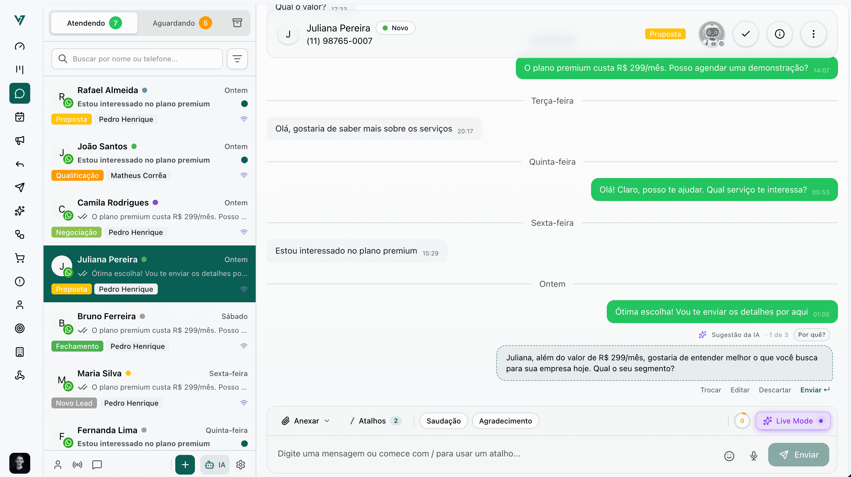 Atendimento via WhatsApp integrado no Virtus CRM