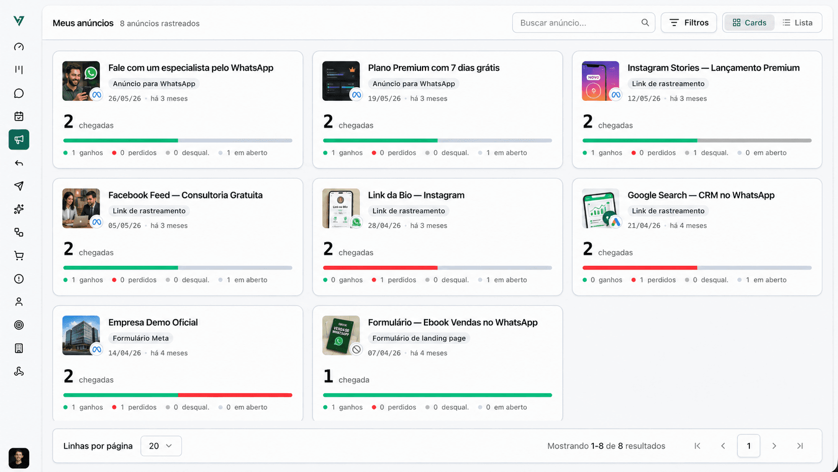 Rastreamento de leads por anúncio no Virtus CRM
